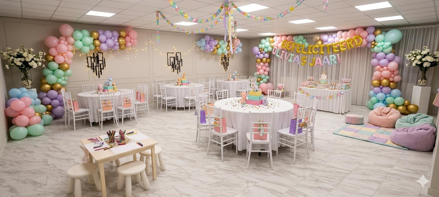 Bovenzaal elegant gedekt voor ouders en gasten